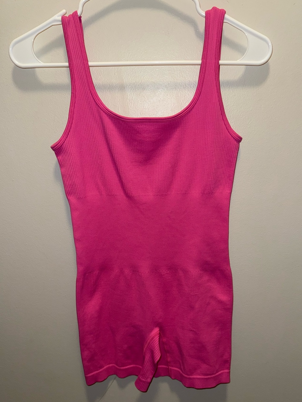 Ribbed Tank Romper in Vibrant Hot Pink